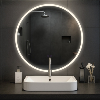 CLP Badspiegel Laconia Bluetooth-Lautsprecher Anti-Beschlag LED-Beleuchtung dimmbar,Ø 80
