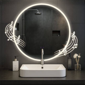 CLP Badspiegel Laconia Bluetooth-Lautsprecher Anti-Beschlag LED-Beleuchtung dimmbar,Ø 80