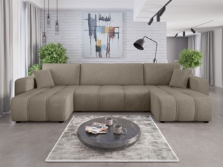 Wohnlandschaft mit Schlaffunktion DAGNY Sofa U-Form in Stoff Poso Hellbraun