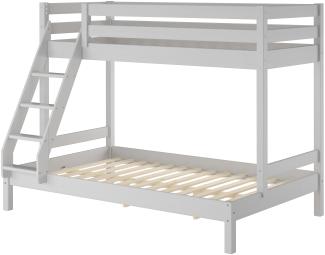 Modernes 3er-Bett 90x200 und 140x200 Erwachsenen-Stockbett Kiefer Massivholz hellgrau V-60.18G-09-14Rollrost inkl.