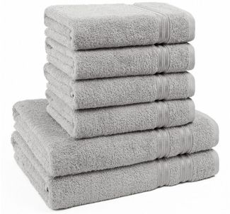 Hammetex 6 teiliges Handtuch Set, 100% Baumwolle Weich Saugstark Qualität Handtücher Set, 2 Badetücher 70x140 cm, 4 Handtücher 50x100 cm, Hellgrau