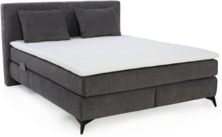 BOXSPRINGBETT 160x200 cm, 7-Zonen-Tonnentaschen-Federkernmatratzen H3+H4, Topper, Bonell-Federkern, Beleuchtung, USB-Ladeports, Chenille Dunkelgrau