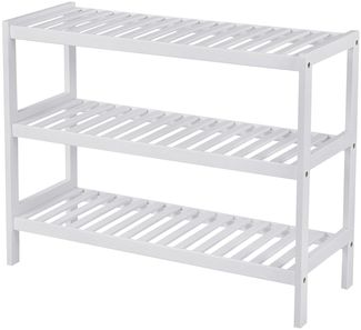 Schuhregal aus Bambus Schuhständer Ablageregal Schuhschrank mit 3 Ebenen Schuhablage für 12 Paar Schuhe Standregal Weiß 55 x 70 x 25 cm LBS13W