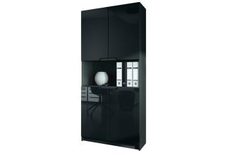 Vladon Büroschrank Logan V2, Aktenschrank mit 5 Fächern und 4 Türen, Schwarz matt/Schwarz Hochglanz (82 x 184 x 37 cm)