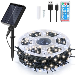 Clanmacy LED-Lichterkette 80M 800 LED Solar Lichterkette Solarleuchte Außen Garten kaltweiß, Wasserdicht
