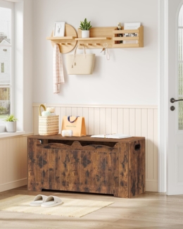 Truhenbank mit Stauraum, Sitzbank mit Stauraum, Sitztruhe mit 2 Stabilen Scharnieren, Aufbewahrungsschrank, 40 x 100 x 48 cm, fr Flur, Schlafzimmer, Wohnzimmer, Vintage Braun