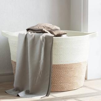 vidaXL Wäschekorb Braun und Weiß Ø60x36 cm Baumwolle 358476