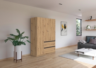 rauch Kleiderschrank, Drehtürenschrank COSTA, 3-türig, 2 Schubkästen, push-to-open, Eiche Artisan, 136 x 197 x 54 cm