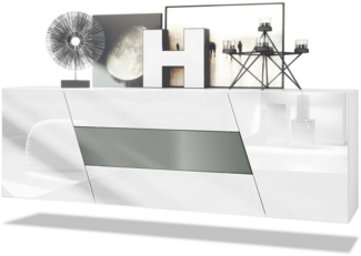 Vladon Sideboard Houston, hängende Kommode mit 2 Türen & 3 Schubladen, Korpus Weiß matt, Fronten Weiß Hochglanz, mittlere Schublade Graphit seidenmatt, (178 x 57,5 x 38,5 cm)