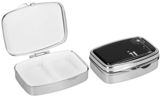 kwmobile Pillendose Edelstahl Tablettenbox mit 2 Fächern 5,5 x 4 x 1,5 cm (2 St), Pillendose Tablettendose Tragbare Pillenbox Metall Medikamentenbox