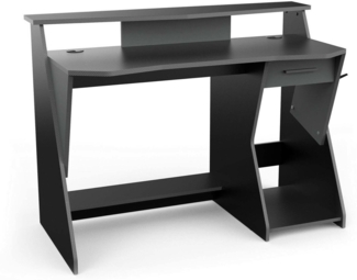 Dmora Schreibtisch Ripoli, Spieltisch, Bürotisch für PC, Eckschreibtisch, 124x60 h90 cm, Dunkelgrau und Schwarz