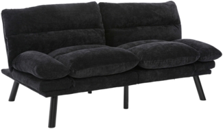 LVHOM Klappsofa aus Chenille Stoff, Schlafsofa mit verstellbaren Armlehnen & Rückenlehne, Metallfüßen, für Wohnzimmer, Schlafzimmer, Schwarz