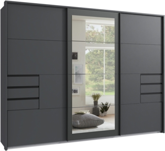 Schwebetürenschrank Kleiderschrank 273cm 3-trg. Passepartout Schubladen Spiegel Grafit