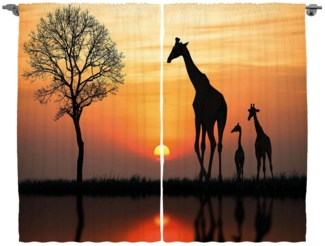 Abakuhaus Gardine Schlafzimmer Kräuselband Vorhang mit Schlaufen und Haken, Afrika Giraffe im wilden Wald