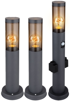 3er Set Sockelleuchte, Bewegungsmelder, 2x Steckdose, anthrazit