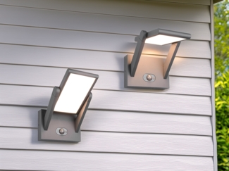 2er SET Außenwandleuchten mit Solar und Strom, Hybrid mit Bewegungsmelder