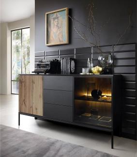 Lomadox Sideboard SIBARI-160, Sideboard in schwarz mit Wotan Eiche Nb, grifflos B/H/T 154/83/39 cm