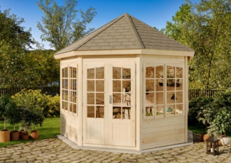 Alpholz Gartenpavillon Modell Emma-40 mit vier Fenstern Gartenpavillon aus Holz Gartenhütte Gartenlaube