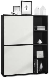 Highboard Schrank Anrichte Cuba mit 8 Fächern, Korpus in Schwarz matt / Fronten in Weiß matt