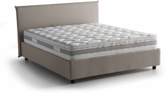 Dmora Doppelbett Ariadni, Bettkasten mit Stoffbezug, 100 % Made in Italy, Öffnung vorne, inklusive Matratze 160 x 200 cm, Taupe