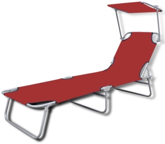 vidaXL Klappliege mit Sonnendach Stahl und Stoff Rot 41198