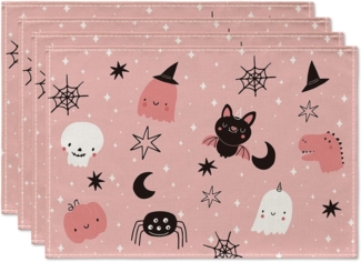 Halloween-Tischsets, 4-teiliges Set mit Spinnen, Geistern, Spinnennetzen, dem Mond und Fledermäusen – gruselige Tischsets, 30 x 45 cm, geeignet für Partydekorationen, Küchen und Esszimmer – speziell für Weihnachten entworfen.