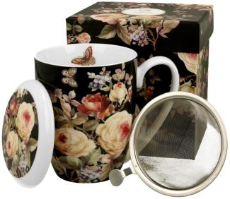 DUO FLORAL Becher 380 ml WARDA mit Teesieb, New Bone China Porzellan