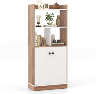 COSTWAY Bücherregal, mit Doppeltürschrank & Regal, Holz, 60x30x140cm