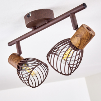 hofstein Deckenleuchte »Laccio« Deckenlampe aus Metall/Holz in Rost/Braun, ohne Leuchtmittel, mit verstellbaren Strahlern, 2xE14, Spot im Retro/Vintage Design