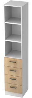 bümö office Aktenschrank Regal mit Schubladen, Büroschrank schmal aus FSC-Holz, 40cm breit in Weiß/Eiche - Aktenregal & Schubladenschrank mit Relinggriffen, Büro Möbel Schrank System, 7600-W-E-SG