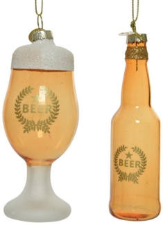 MARELIDA Christbaumschmuck Weihnachtsbaumschmuck BIER Glas Flasche Trinkglas Weihnachtskugel 2St