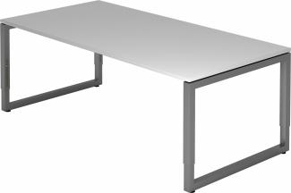 bümö höhenverstellbarer Schreibtisch R-Serie 200x100 cm in grau, Gestell in Graphit - großer PC Tisch für's Büro manuell höhenverstellbar, Computertisch verstellbar, RS-2E-5-G