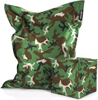 Green Bean® 2er Set XXL Sitzsack inkl. Poufmit mit EPS-Perlen - Riesensitzsack 140x180 Liege-Kissen Bean-Bag - Camouflage Grün
