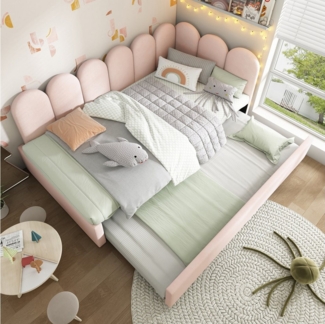 Ulife Daybett 90x200 cm mit Ausziehbett 90x190 cm, Samt Polsterbett Tagesbett Kinderbett Schlafsofa mit Lattenrost