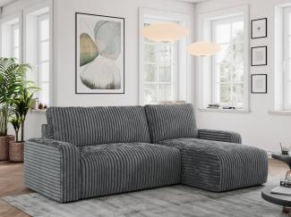 Ecksofa L-form, mit Schlaffunktion und Bettkasten - ARGOS - Dunkelgrau Cord