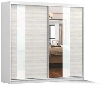 Deine Möbel 24 Schiebetürenschrank HEAVEN 32 233 cm breit Kleiderschrank Schwebetürenschrank Spiegelfront (mit Spiegel, 2-St, Set) Weiß Matt