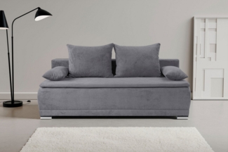 WERK2 Schlafsofa Biggi komfortabel & elegant, Schlaffunktion, Bettkasten, Breite 206 cm, inkl. losen Kissen, Struktur weich ASTON, hellgrau