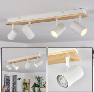 hofstein Deckenleuchte Deckenlampe aus Metall/Holz in Weiß/Naturfarben, ohne Leuchtmittel, Deckenleuchte im Boho-Design mit verstellbaren Schirmen, 4 x GU10