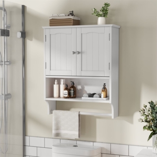 MODFU Badkommode Badkommode Badezimmerschrank (Wand-Badezimmerschrank mit Handtuchhalter, 2 verstellbare Regale, multifunktional für Badezimmer, Küche und Wäsche, platzsparend und modern), mit 2 verstellbaren Regalen