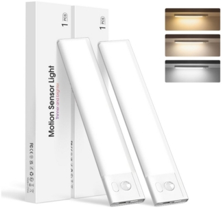 Fanttik LED Unterbauleuchte Schrankbeleuchtung mit Bewegungsmelder 3 Farbmodi Dimmbar, Unterbauleuchte küche 66 LED Schranklicht Schrankleuchte, LED fest integriert, Warmweiß, Neutralweiß, Kaltweiß, Nachttischlampe Wiederaufladbar Für Kleiderschrank,Un...