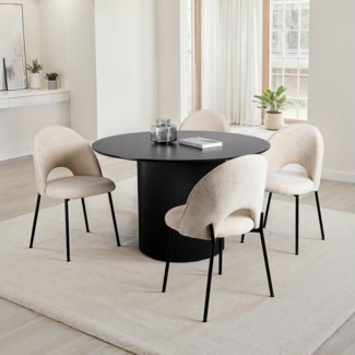 IDIMEX Essgruppe VIANNEY, Runder Esstisch mit Stühlen & Stoffbezug modernes Design Schwarz weiß