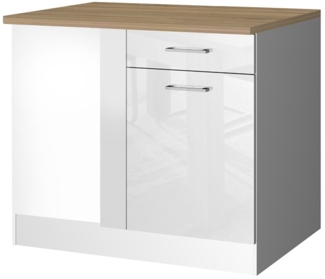 Küchen-Eck-Unterschrank 110 MARANELLO-03 Weiß Hochglanz Breite 110 cm