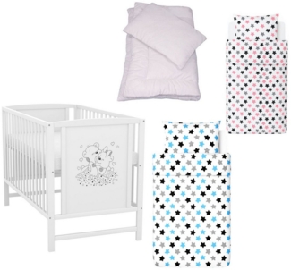 Baby-Delux Komplettbett Babybett Mia Komplettset, 7-tlg, Kinderbett 60x120 cm weiß, Bettset verschiedene Designs