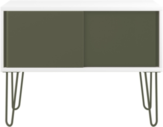 MultiRange Sideboard, weiß, Schiebetüren aus Stahl, 4 Stahlfüße, Maße: H 752 x B 1000 x T 450 mm, Farbe: weiß/olivgrün