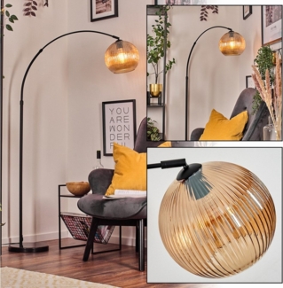 hofstein Stehlampe Stehlampe aus Metall/Riffelglas in Schwarz/Bernstein mit Marmorfuß, ohne Leuchtmittel, moderne Stehleuchte verstellbar, Ø Schirm 25 cm, Fußschalter, E27