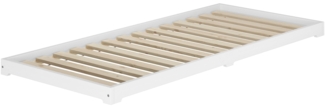 Weißes Studentenbett Futon extra niedriges Holzbett inkl. Rollrost 90x200 Fichte Tanne V-60. 47W-09