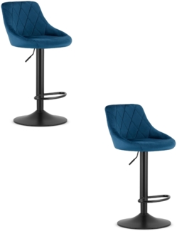 Valora DAKA Drehhocker, marineblauer Samt, schwarzer Fuß mit Fußstütze (2 Stück)