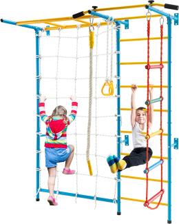 COSTWAY 7in1 Kinder Kletterwand mit Netz, Sprossenwand Metall, Turnwand Gymnastikgerät 197,5 x 83,5 x 223 cm, Klettergerüst Heimsportgerät für Kinder und Erwachsener