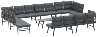 vidaXL 9-tlg. Garten-Sitzgruppe mit Kissen Schwarz Stahl 3283736