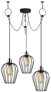 Deckenleuchte TELLY - Metall - 3 Lampenschirme - Höhe verstellbar - H. 50/130 cm - Schwarz